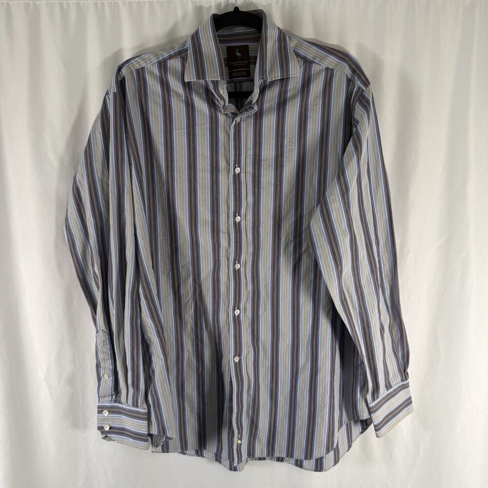 Tailorbyrd Dress Shirt Men's Large Blue Striped Button Up Long Sleeve Collared
